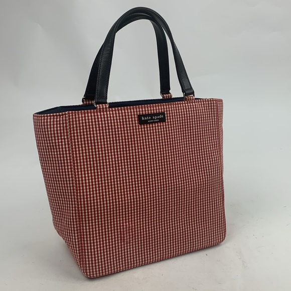Kate Spade Vintage red white checkered satchel handbag purse black lined pockets - Picture 6 of 17